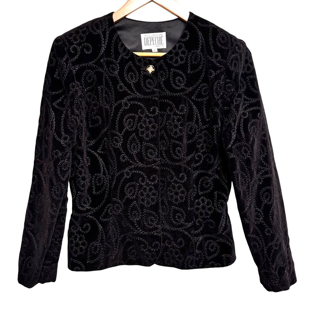 Vintage Yves Cossette Depeche Mode Black Velvet Blazer Jacket Women’s Size 8 - Picture 2 of 10